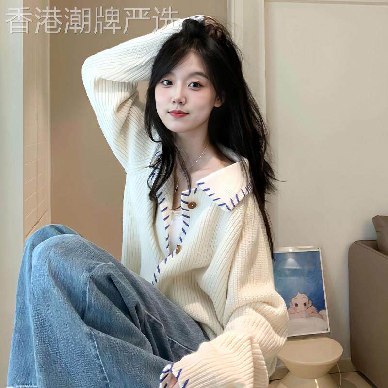 高端小资白色毛衣外套女26秋新款小个子短款软糯慵懒宽松针织开衫
