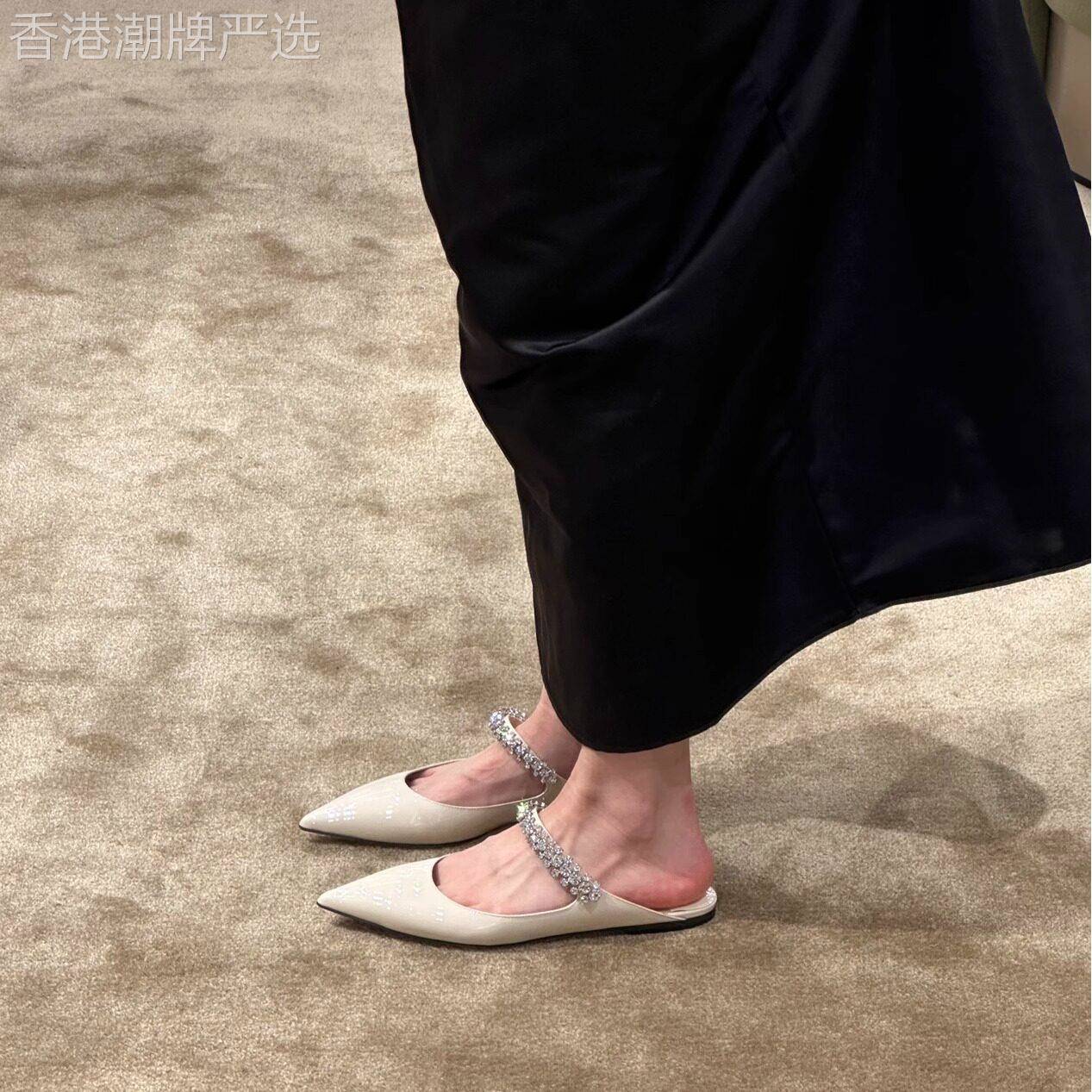 包头平底羊皮半拖鞋女2026夏季外穿高级感真皮尖头法式半托凉拖鞋