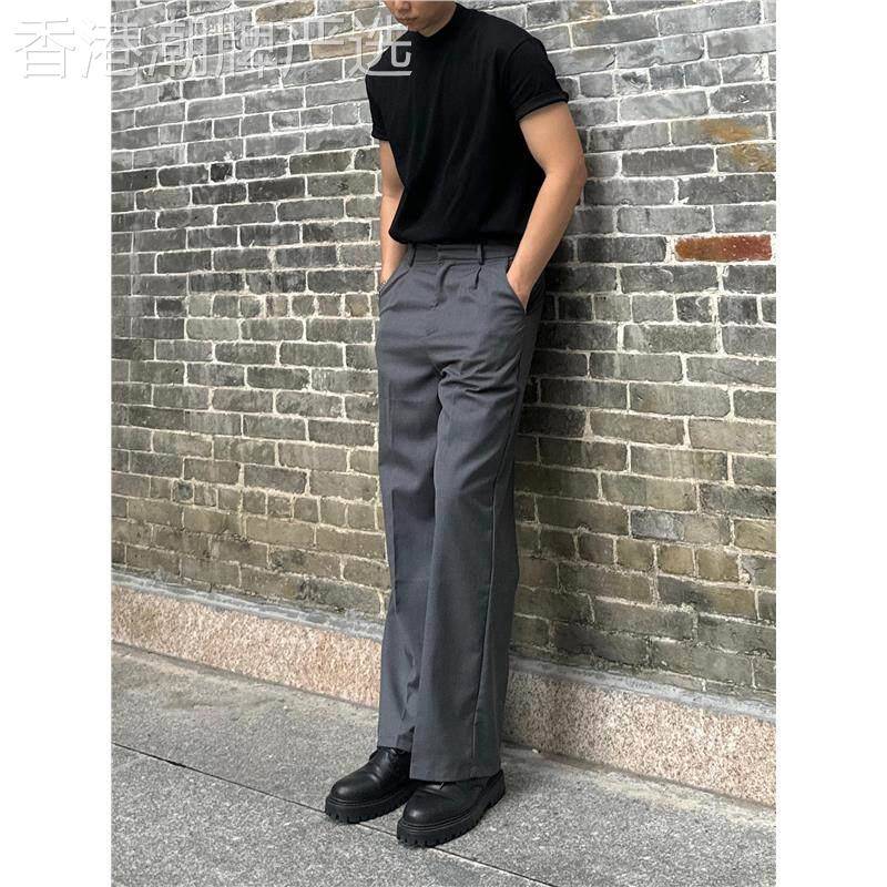 潮牌高级感百搭分褶休闲西裤男宽松夏季凉感轻熟垂感美式直筒长裤