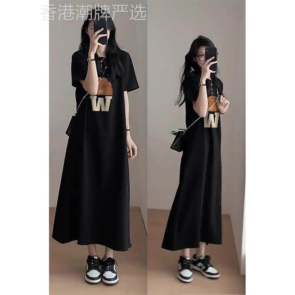 黑色纯棉美式洋装女夏2026新款大尺码胖mm显瘦宽松减龄短袖T恤裙