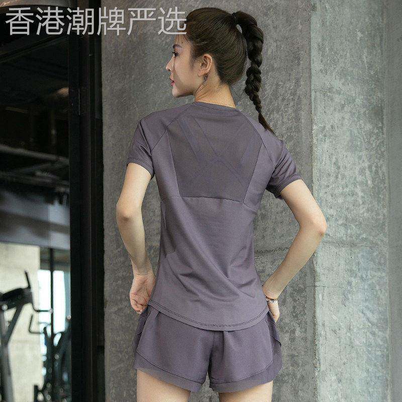 韩国2026夏季薄款健身训练运动套装女宽松透气网纱罩衫假两件短裤