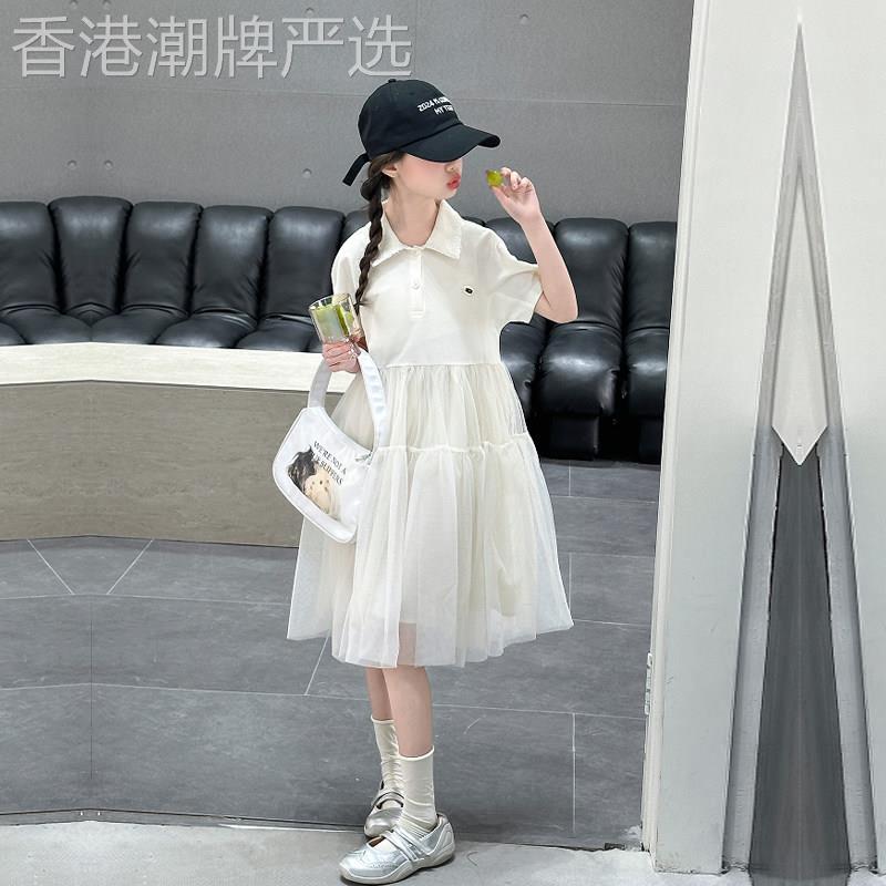 女童夏季短袖洋装2026新款polo领中长裙大童儿童学院风a字裙潮8