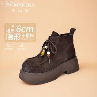 法玛莎品牌2025超火厚底勃肯鞋新款高帮袋鼠鞋时尚系带短筒马丁靴