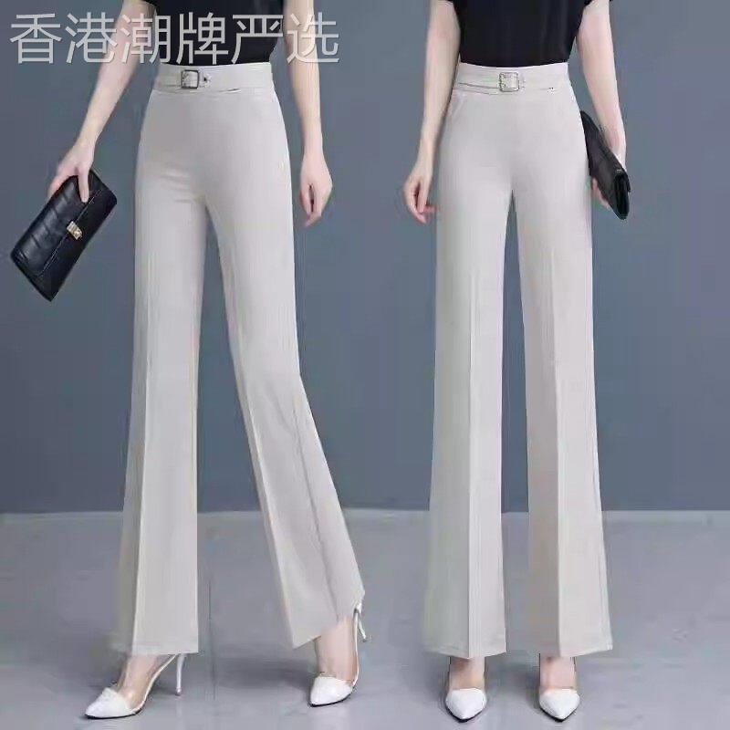 冰丝棉麻微喇西装裤女夏季薄款2026新款高腰显瘦小个子休闲喇叭裤