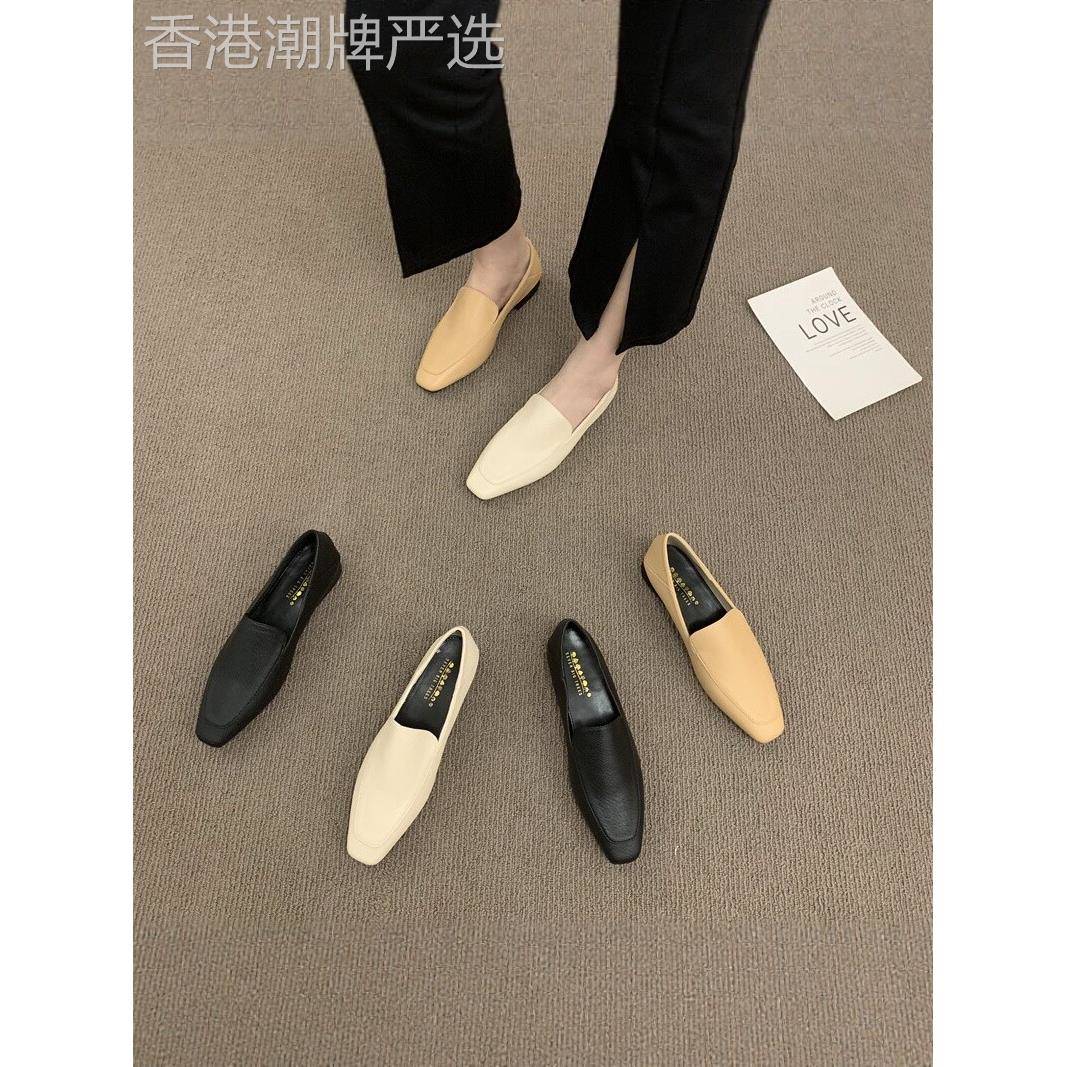潮牌软底乐福鞋一脚蹬低跟2025春秋新款软皮方头小皮鞋女平底单鞋