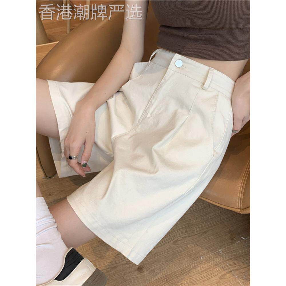 白色工装短裤女夏季高腰显瘦宽松a字直筒西装休闲中裤阔腿五分裤