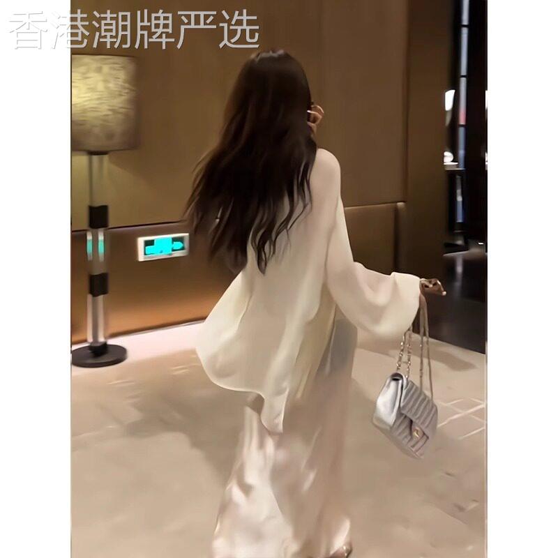 冰丝雪纺防晒开衫女薄款小披肩夏季搭配吊带裙子外搭古风罩衫上衣