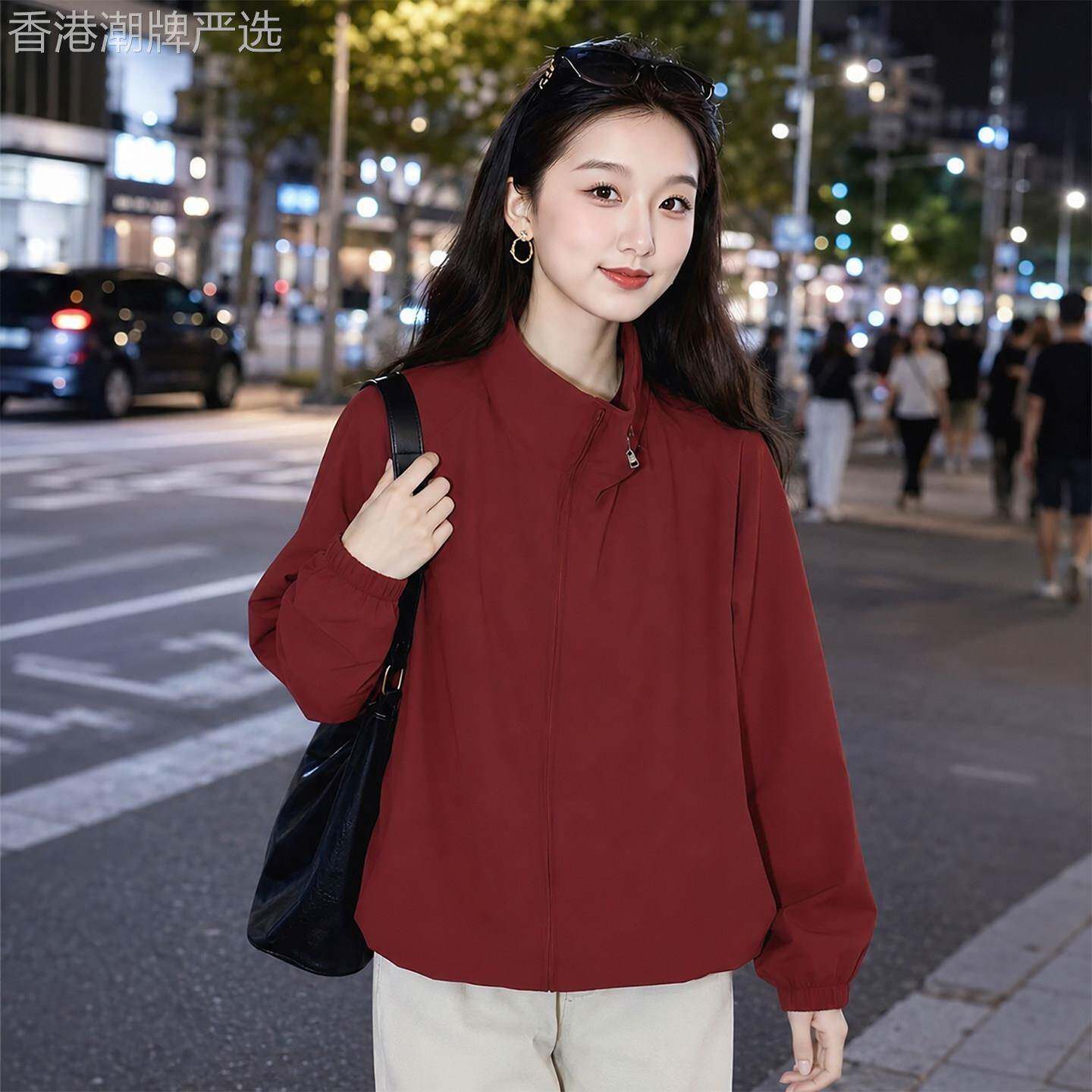 美式红色立领夹克外套女26秋新款小个子短款独特超好看高级感上衣