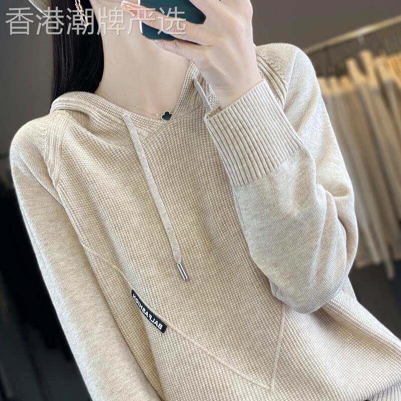 连帽长袖厚棉T女秋冬薄款2025年新款大尺码宽松打底针织衫洋派上