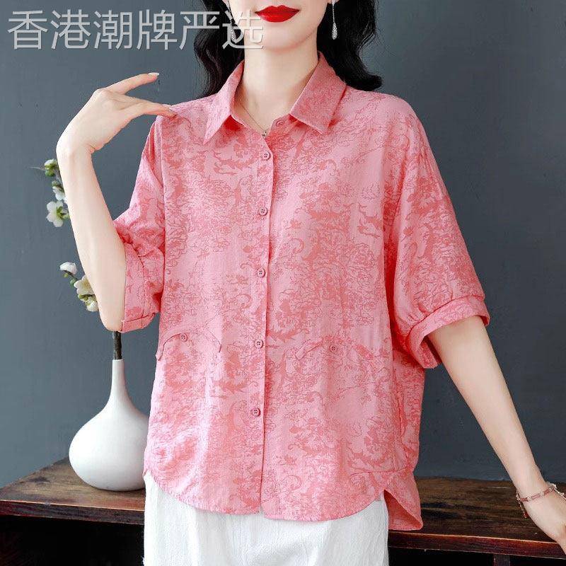 亚麻短袖衬衫女2026新款夏季薄款碎花简约休闲棉麻减龄气质上衣女