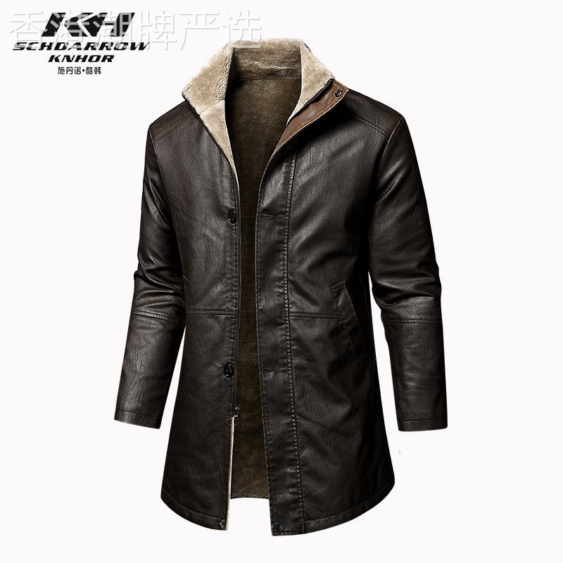 冬季立领皮衣男中长款加肥加大码皮风衣衣加绒加厚皮夹克胖子外套