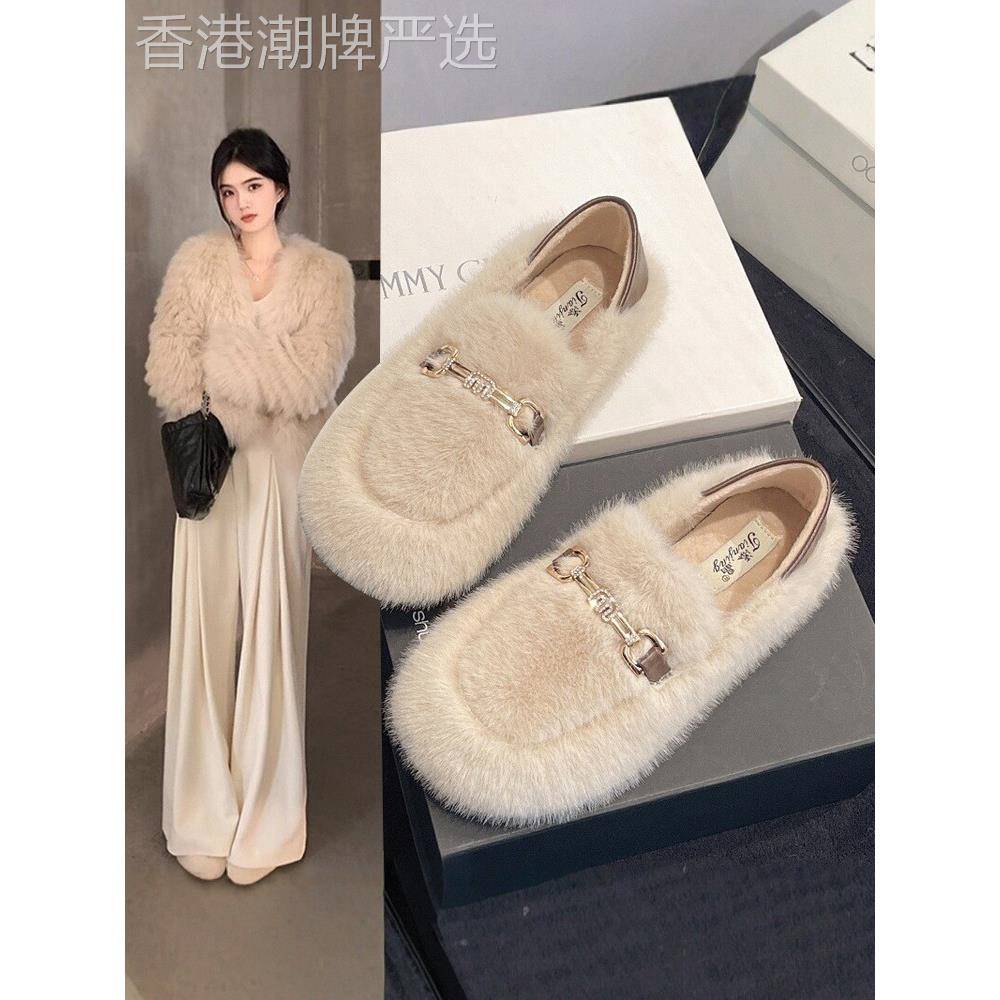 舒适百搭毛毛鞋女外穿新款秋冬加绒豆豆鞋毛绒单鞋潮流保暖棉鞋