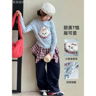 韩国Uamtor女童独特漂亮t恤春秋款洋气女孩甜美长袖韩系穿搭上衣