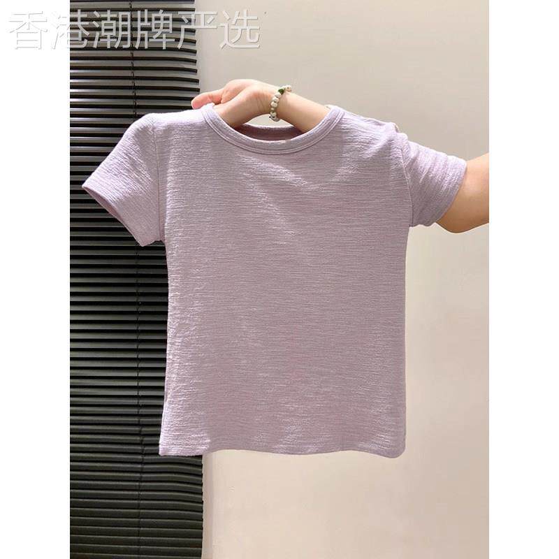 纯色正肩短袖t恤女夏季薄款2026新款修身显瘦设计感半袖体恤上衣