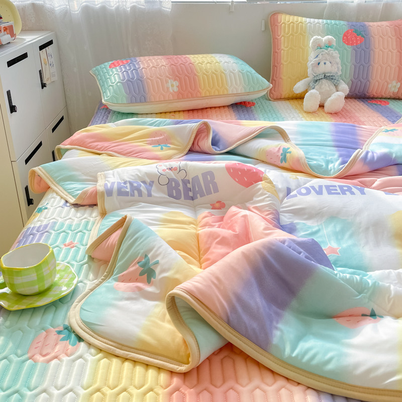 彩虹冰丝空调被夏季可机洗单双人儿童夏凉被夏天软席子薄被子夏被
