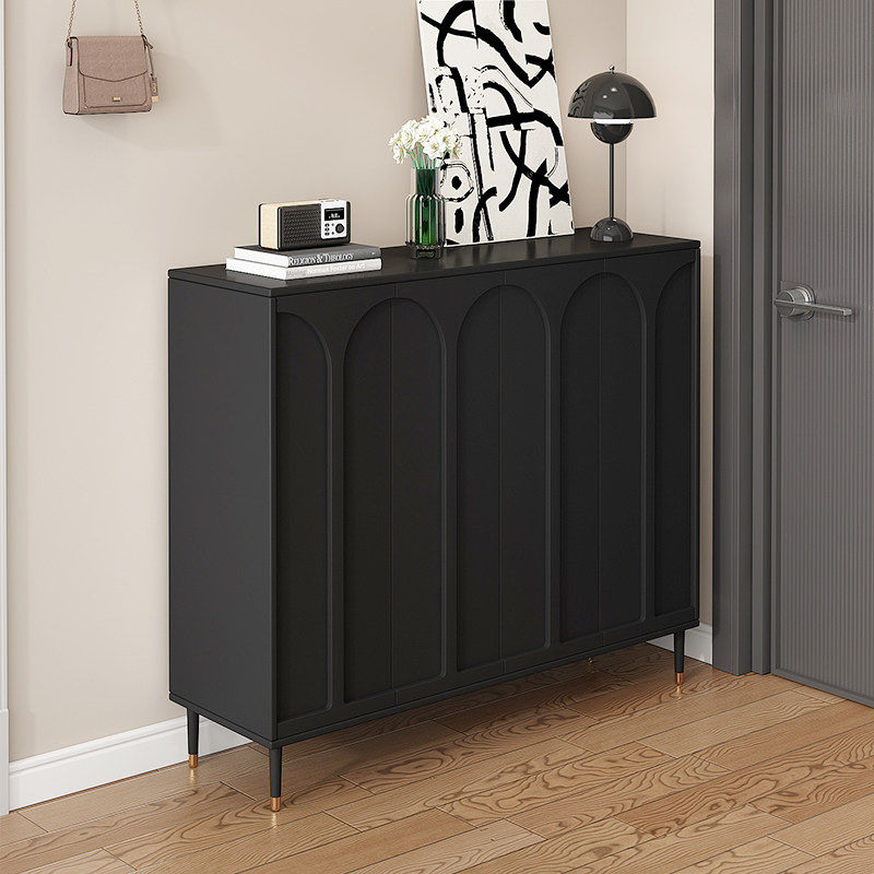 实木入户鞋柜家用门口室内大容量多层超大储物柜黑色鞋柜鞋架子