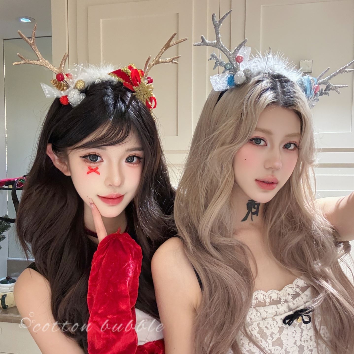 姐妹同享~圣诞节羽毛鹿角发箍头饰女cos服装配饰拍照道具氛围发饰