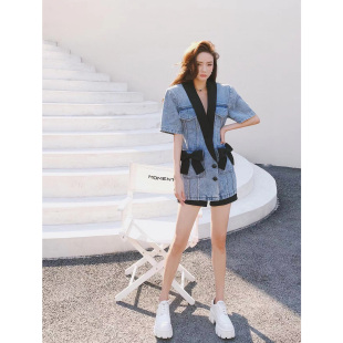 【品牌发】李沁同款 MaisonWester黑领蓝牛仔外套复古连衣裙