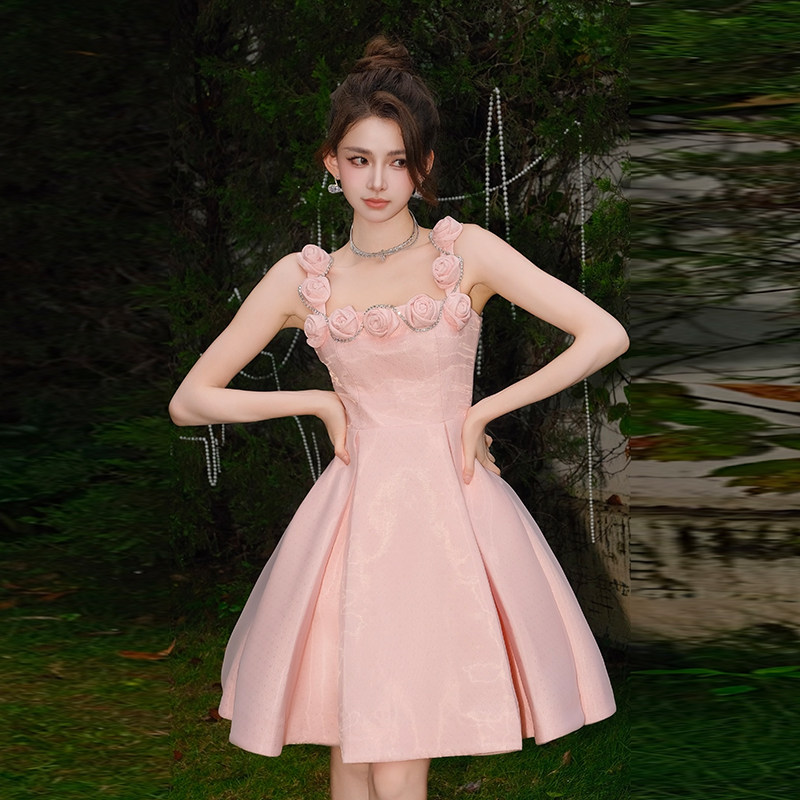 【品牌正品】MaisonWester李一桐同款粉玫瑰露背连衣裙度假礼服裙