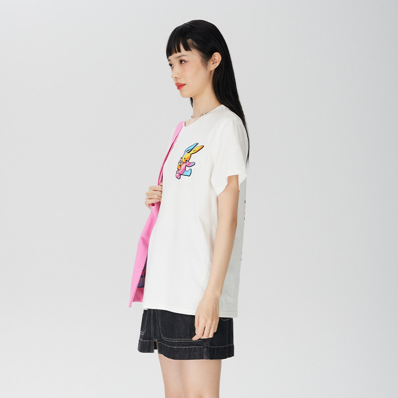 彩虹小兔子白色短袖t恤