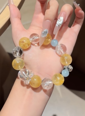 天然海蓝宝黄胶花白水晶手链女款时尚百搭饰品礼物送女友闺蜜