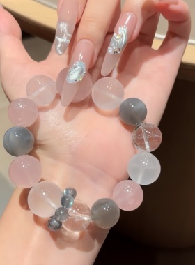 天然粉水晶灰月光石白水晶手链女款时尚饰品礼物送女友闺蜜