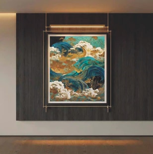 现代轻奢抽象挂画玄关装饰画高级感氛围壁灯画金属框架定制画立体