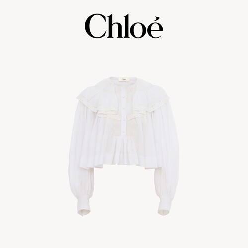 Chloe蔻依 2026新品棉薄纱花边短款荷叶边上衣
