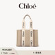 Chloe蔻依 WOODY女包中号灰色亚麻手提托特包