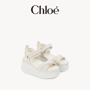 Chloe蔻依 NAMA白色增高厚底坡跟凉鞋