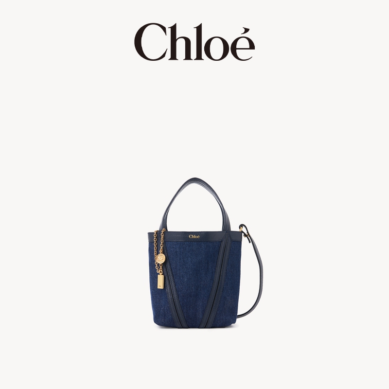 【早秋新品】Chloe蔻依 25早秋新款CHLOE SPIN小号丹宁皮革托特包