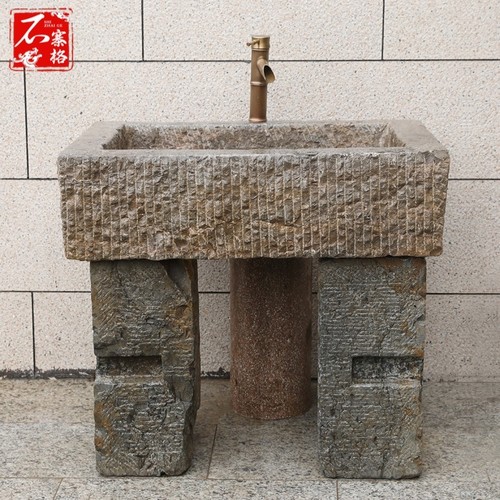 老石槽洗手盆石头水槽洗手池圆形户外庭院立柱式马槽洗脸盆洗衣槽