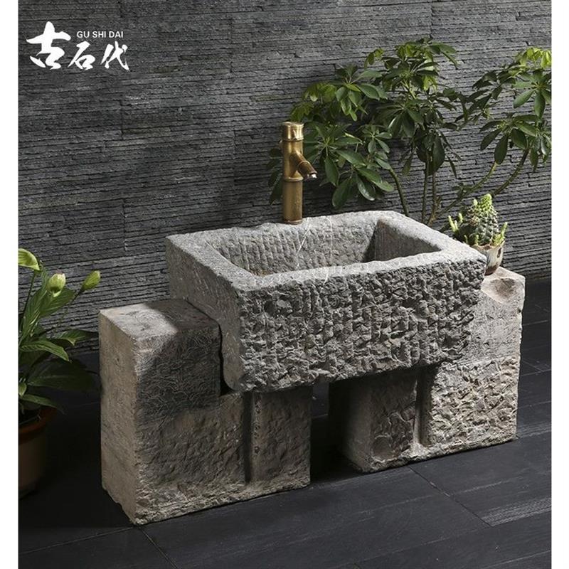 老石槽洗手盆石头水槽洗手池圆形户外庭院水盆洗衣槽拖把池室外