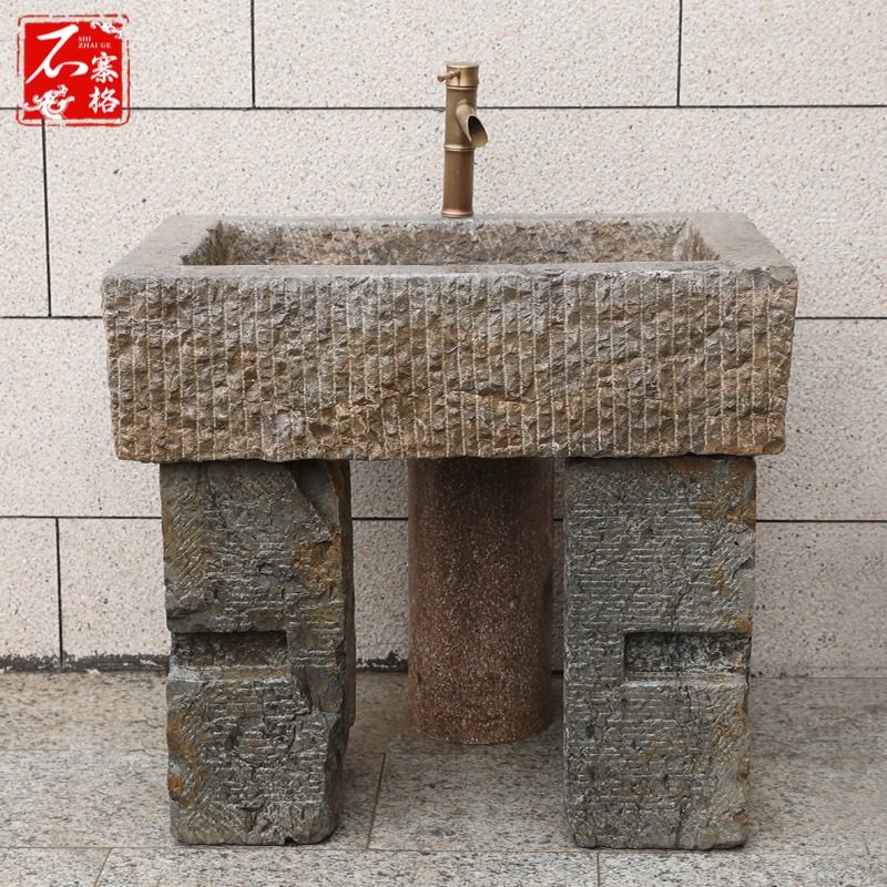 老石槽洗手盆石头水槽洗手池圆形户外庭院立柱式马槽洗脸盆洗衣槽