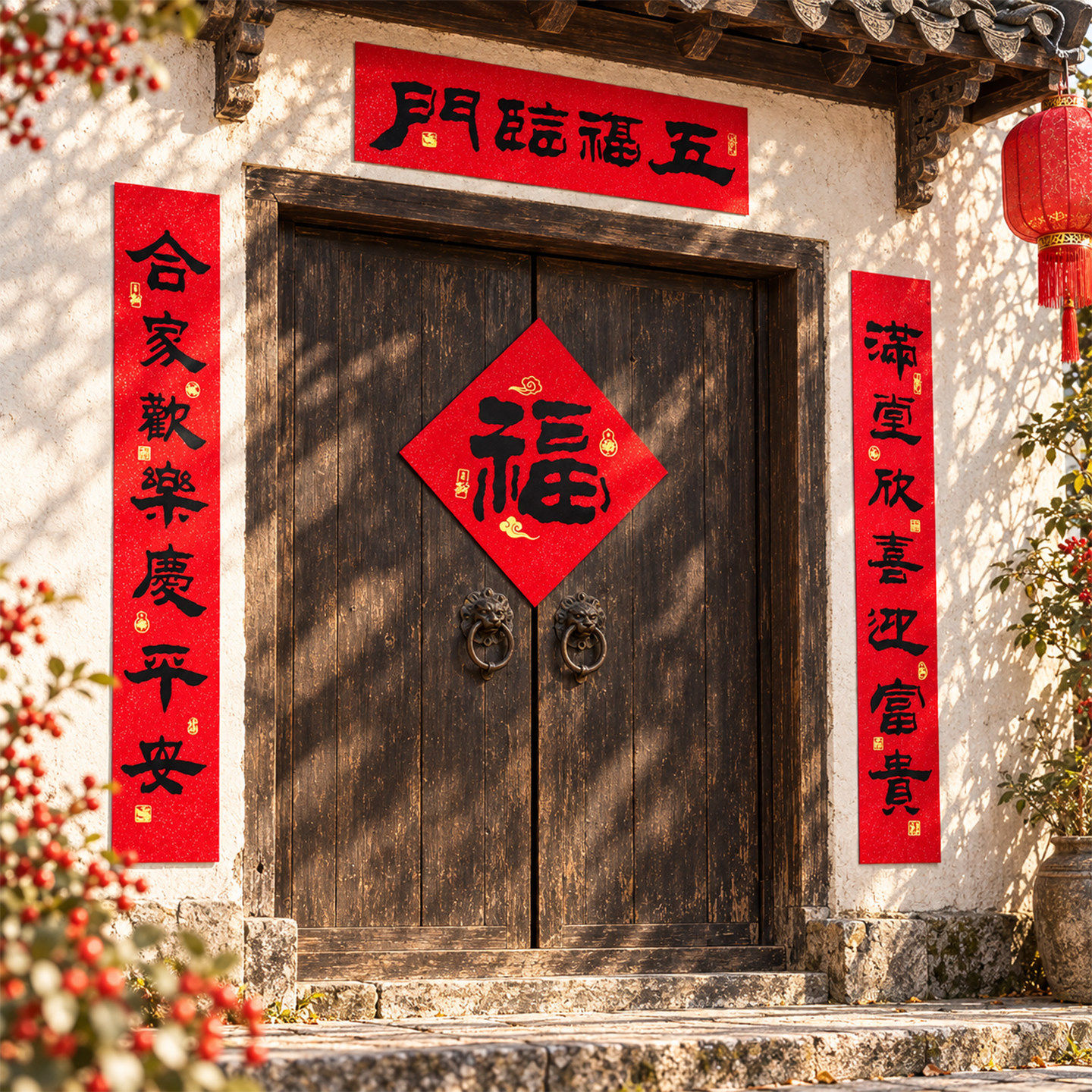 对联2027羊年新款书法春联新年春节农村大门高档福字门贴背胶黑字