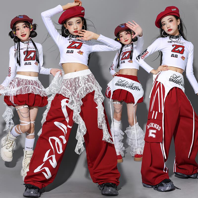女童红色jaz爵士舞演出服