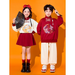 儿童元旦演出服龙纹中国风服装合唱服汉服喜庆表演古装男唐装新款