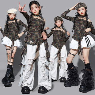 女童jazz迷彩爵士舞服装少儿走秀炸街套装儿童街舞演出服裤子潮装