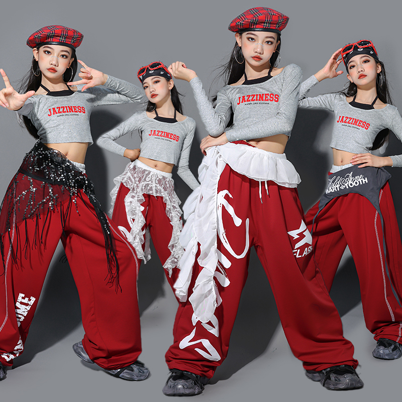女童红色爵士舞服装少儿ja