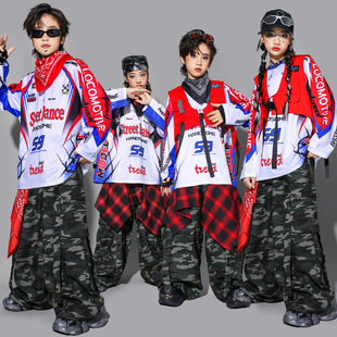 儿童街舞演出服迷彩裤子少儿hiphop架子鼓套装男童嘻哈马甲服装潮