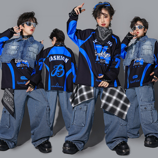 儿童嘻哈街舞演出服男童牛仔马甲套装少儿hiphop架子鼓潮男孩炸街