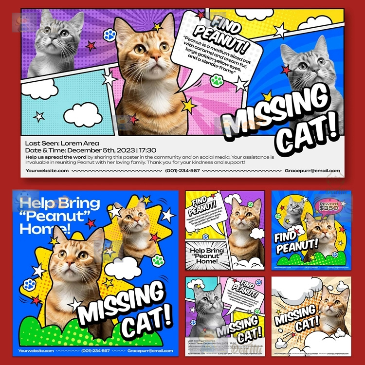 喵星人漫画风格分镜边框海报创意卡通可爱角色抠图饭圈PSD素材