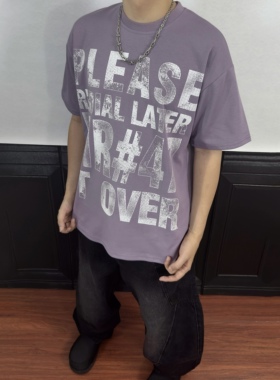 Athur小丑字母印花圆领紫色t恤潮牌美式复古高街230g黑色短袖男女