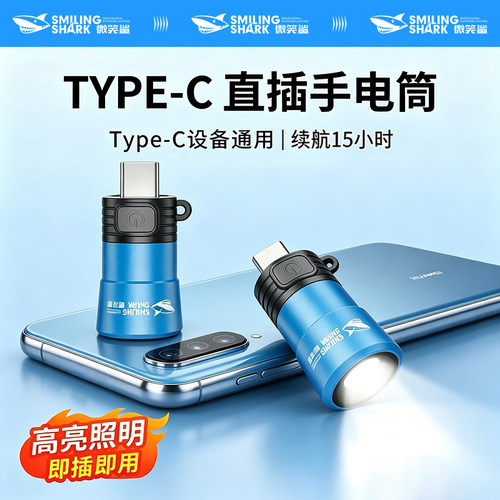 typec接口灯手机充电宝外接灯手电筒强光超亮迷你便携式led照明灯