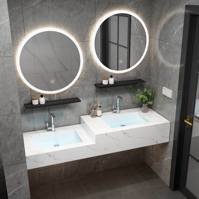 简约新漱款洗台大理石台面洗手盆级盆落地式同城双人高低台盆柜