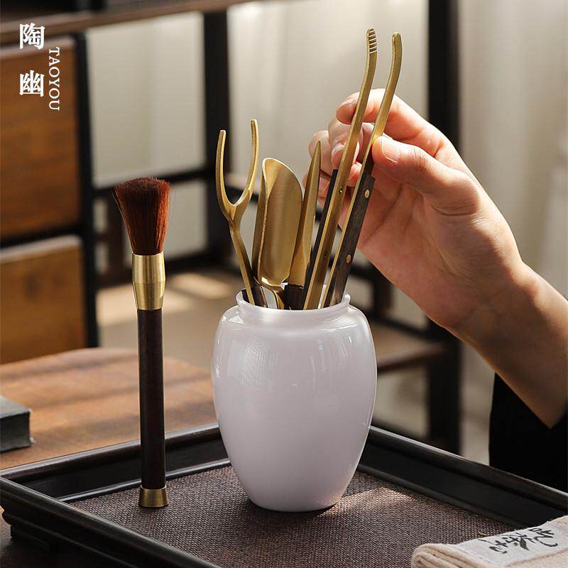 冰种冻玉瓷黄铜茶道六君子茶夹茶刀摆件套装功夫茶具零配泡茶工具