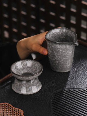 黑冰花公平杯过滤一体化茶杯冰裂片茶海功夫茶具全陶瓷茶杯