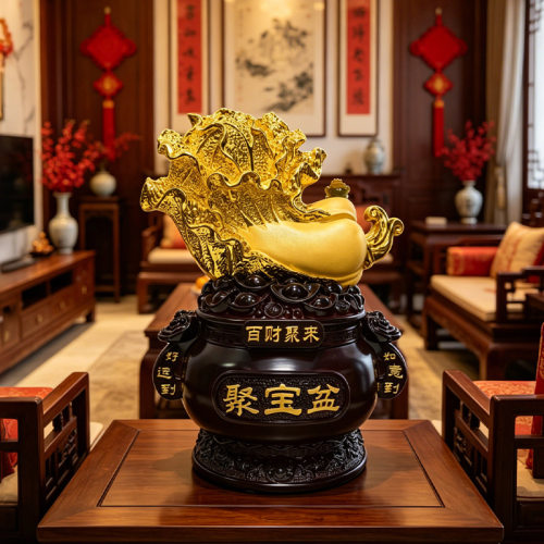 聚宝盆沙金白菜摆件百财聚来店铺开业招财礼品公司前台装饰工艺品