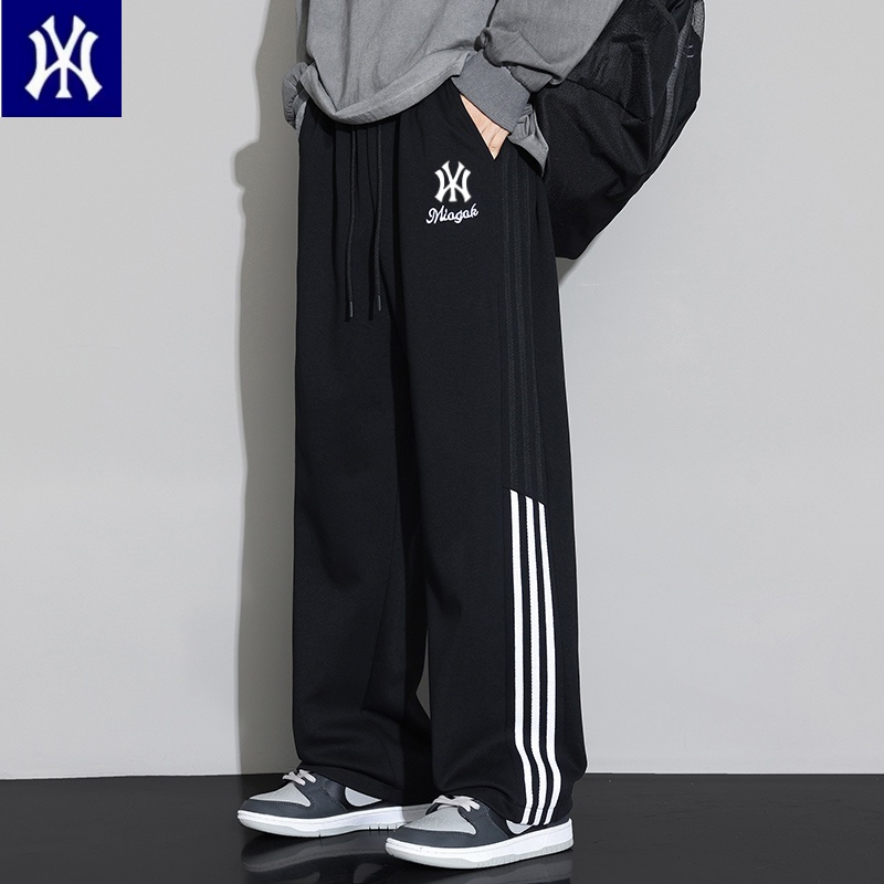 奥特莱斯纯棉裤子男款春秋条纹运动裤青少年休闲直筒长裤宽松卫裤