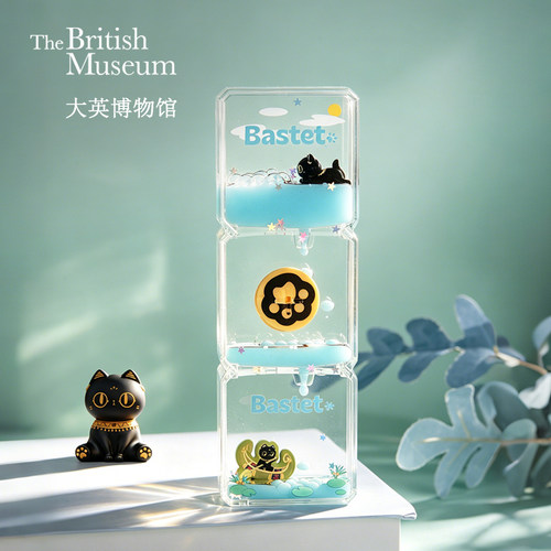 大英博物馆巴斯特系列运动萌猫治愈时光流油沙漏摆件六一节礼物